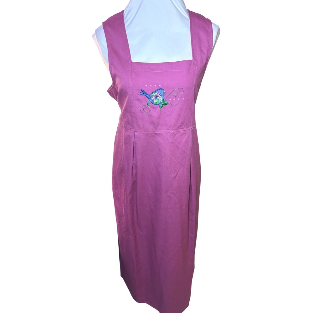 Blair Purple Embroidered Bird Sleeveless Dress Midi Length‎ Cotton Blend